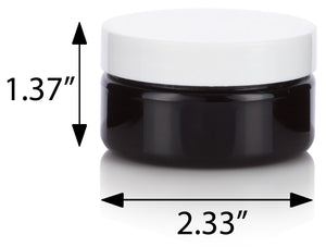 Plastic Low Profile Jar in Black with White Foam Lined Lid - 2 oz / 60 ml