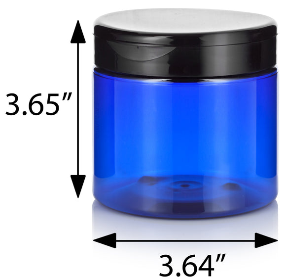 16 oz Cobalt Blue Plastic Profile Straight Sided Jar with Black Flip Top Cap (12 Pack)
