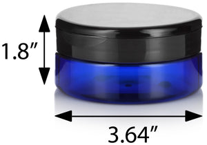 Cobalt Blue Plastic Extra Low Profile Jar with Black Flip Top Cap ( 12 Pack)