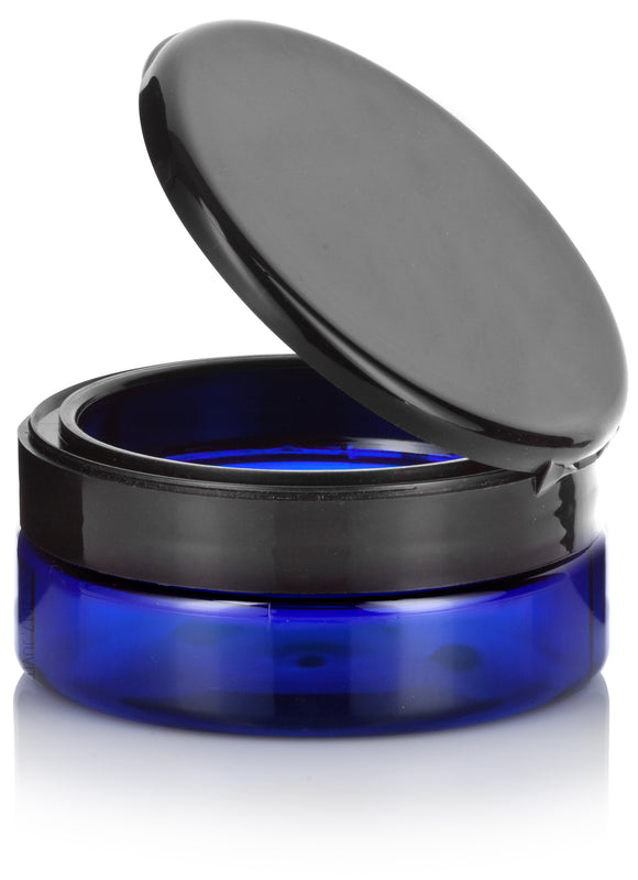 Cobalt Blue Plastic Extra Low Profile Jar with Black Flip Top Cap ( 12 Pack)