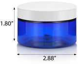 4 oz Cobalt Blue PET Plastic Low Profile Jar with White Foam Lined Lid (12 Pack)