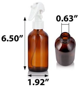 Amber Glass Boston Round Bottle with White Trigger Spray (12 Pack)
