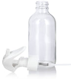 Clear Glass Boston Round Bottle with White Trigger Spray (12 Pack)