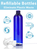 Cobalt Blue Plastic PET Slim Bottle (BPA Free) with White Trigger Spray (12 Pack)