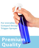 Cobalt Blue Plastic PET Slim Bottle (BPA Free) with White Trigger Spray (12 Pack)