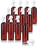 12 oz Amber Plastic PET Slim Bottle (BPA Free) with White Trigger Spray (12 Pack)