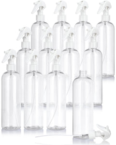 16 oz / 480 ml Clear Plastic PET Slim Cosmo Bottle (BPA Free) with White Trigger Spray