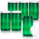 32 oz Green Plastic PET Refillable Jar (BPA Free) with White Lid (6 Pack)