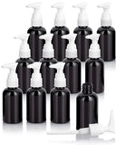 4 oz Black Plastic PET Boston Round Bottle (BPA Free) with White Lotion Pump (12 Pack)