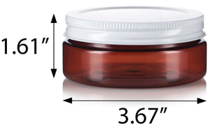 4 oz Amber Plastic Extra Low Profile Jar in with White Metal Lined Lid ( 12 Pack)