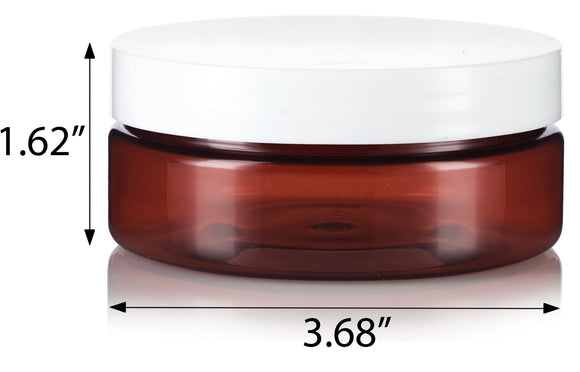 4 oz Amber Plastic Extra Low Profile Jar in with White Foam Lined Lid ( 12 Pack)
