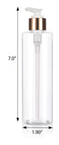 Clear Plastic Professional Cylinder Bottle with Gold Lotion Pump - 8 oz / 250 ml