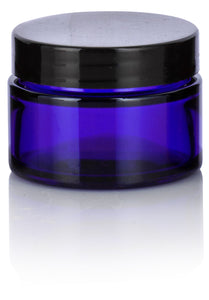1 oz Cobalt Blue Glass Thick Wall Balm Jars with Black Smooth Foam Lined Lids (12 Pack)