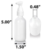 Opal White Glass Boston Round Bottle with White Lotion Pump (12 Pack)