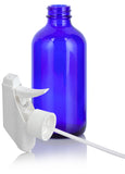 Cobalt Blue Glass Boston Round Bottle with White Trigger Spray (12 Pack)