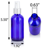 Cobalt Blue Glass Boston Round Bottle with Silver Fine Mist Sprayer (12 Pack)