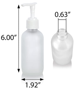 Frosted Clear Glass Boston Round Lotion Bottle with White Pump - 4 oz / 120 ml