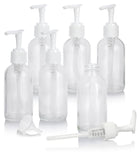 Clear Glass Boston Round Bottle with White Lotion Pump (6 Pack)