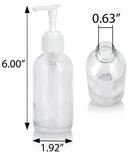 Clear Glass Boston Round Bottle with White Lotion Pump (6 Pack)