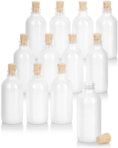 4 oz / 120 ml High Shine Gloss White Glass Boston Round Bottle with Cork Stopper Closure