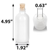 High Shine Gloss White Glass Boston Round Bottle with Cork Stopper Closure (12 Pack)