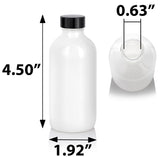 High Shine Gloss White Glass Boston Round Bottle with Airtight Phenolic Cap (12 Pack)