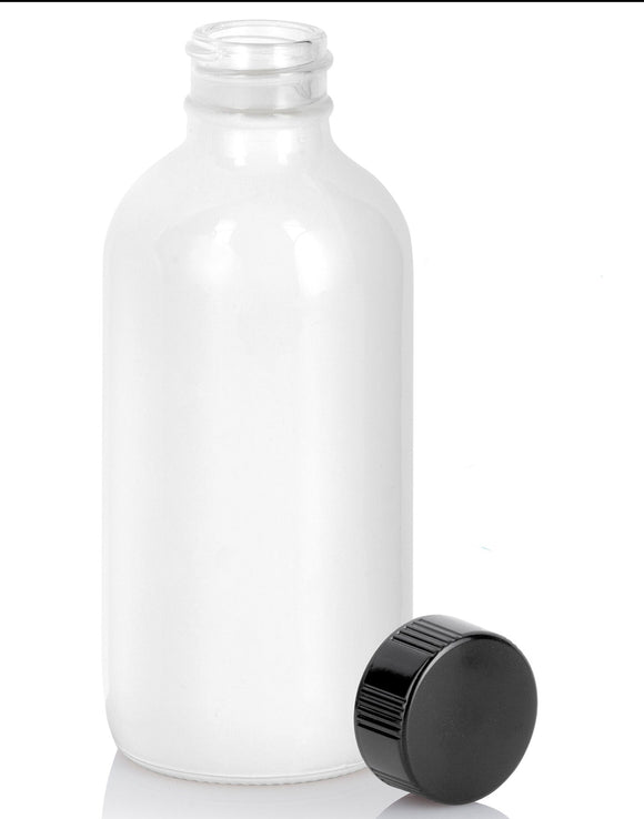 High Shine Gloss White Glass Boston Round Bottle with Airtight Phenolic Cap (12 Pack)
