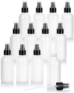 4 oz / 120 ml High Shine Gloss White Glass Boston Round Bottle with Black Treatment Pump