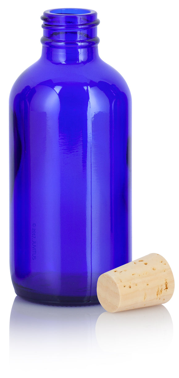 Cobalt Blue Glass Boston Round Bottle with Cork Stopper Closure (12 Pack)