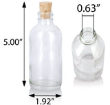 Clear Glass Boston Round Bottle with Cork Stopper Closure (12 Pack)