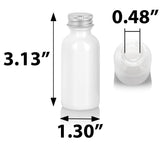 High Shine Gloss White Glass Boston Round Bottle with Silver Metal Screw On Cap (12 Pack)