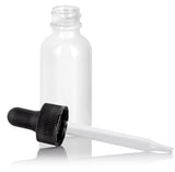 High Shine Gloss White Glass Boston Round Bottle with Black Dropper (12 Pack)