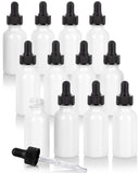High Shine Gloss White Glass Boston Round Bottle with Graduated Measurement Glass Dropper (12 Pack)