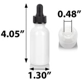 High Shine Gloss White Glass Boston Round Bottle with Graduated Measurement Glass Dropper (12 Pack)
