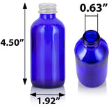 Cobalt Blue Glass Boston Round Bottle with Silver Metal Screw On Cap (12 Pack)