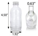 Clear Glass Boston Round Bottles with Silver Metal Screw On Caps  (12 Pack)