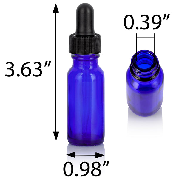 Cobalt Blue Glass Boston Round Bottle with Black Dropper (12 Pack) - JUVITUS