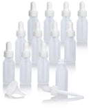 0.5 oz / 15 ml Frosted Clear Glass Thick Wall Boston Round Bottle with White Dropper (12 Pack)