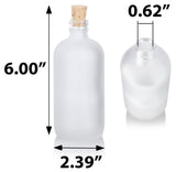 Frosted Clear Glass Boston Round Empty Bottle with Cork Stopper Closure ( 6 Pack)