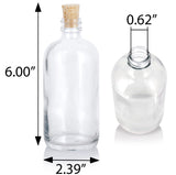 Clear Boston Round Thick Plated Glass Bottle with with Cork Stopper Closure (6 Pack)