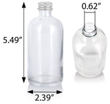 Glass Boston Round  Bottles with Silver Metal Screw On Cap (6 Pack)