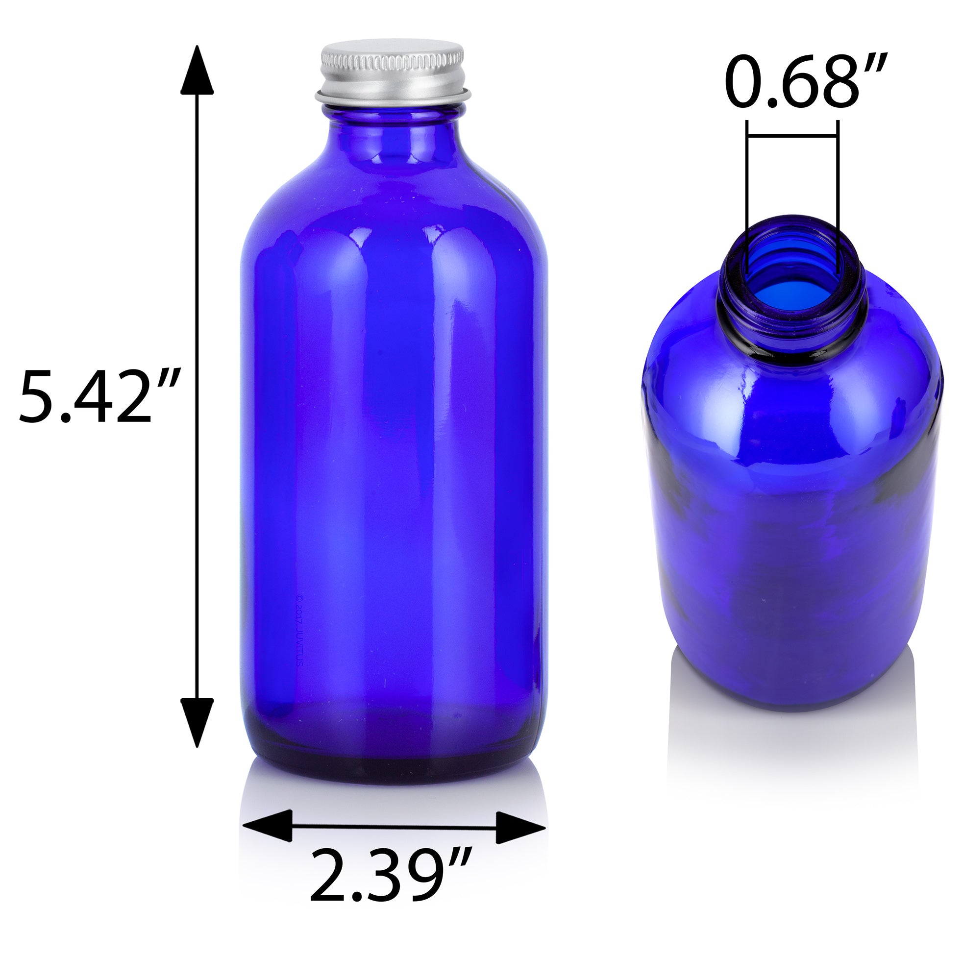 Cobalt Blue Glass Boston Round Bottle With Silver Metal Screw On Cap 12 Pack