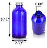 Cobalt Blue Glass Boston Round Bottle with Silver Metal Screw On Cap (12 Pack)