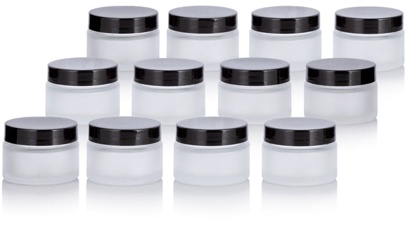 1 oz / 30 ml Frosted Clear Glass Wall Balm Jars with Black Smooth Foam Lids (12 Pack)