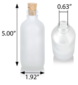 Frosted Clear Glass Boston Round Cork Bottle with Natural Stopper - 4 oz / 120 ml