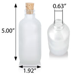 Frosted Clear Glass Boston Round Bottle with Cork Stopper Closure Top (12 Pack)