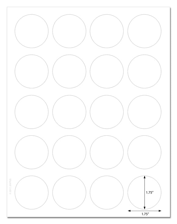 Waterproof White Matte 1.75 Inch Diameter Circle Labels for Laser Printer with Template and Printing Instructions, 5 Sheets, 100 Labels (JR175)
