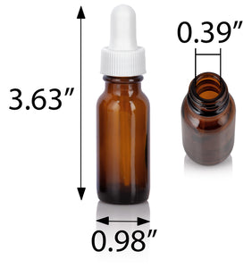 Amber Glass Boston Round Dropper Bottle with White Top - .5 oz / 15 ml