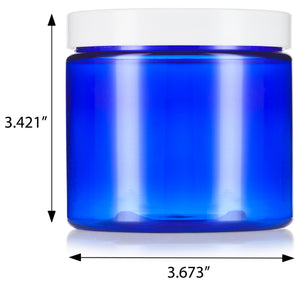 16 oz Cobalt Blue Plastic Jar with White Foam Lined Lid ( 12 Pack)