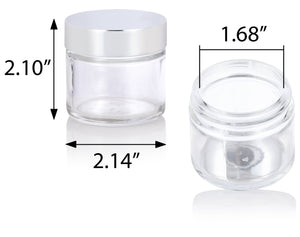 2 oz Clear Thick Glass Straight Sided Jar with with Silver Metal Overshell Lid (12 Pack)